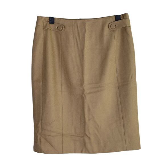 J. Crew Wool Button Accent Pencil Knee Skirt Zip Up Back Lined 2 Camel Beige - Picture 1 of 15